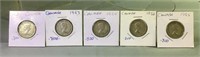 Five assorted Canada 80% Silver Quarters