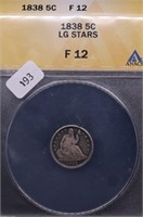 1838 HALF DIME ANAX F 12