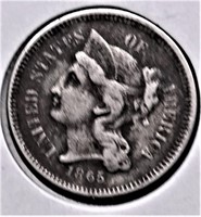 1865 3 CENT PIECE  VG