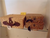 STRAW BASKET & 2 BOXES WITH HANDLES