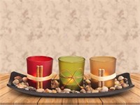 Natural Candles Set, 3 Candle Holder with 3 Small