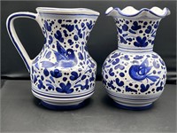 Orvieto Blue & white pitcher & vase Italy