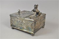 VICTORIAN SILVERPLATE HUMIDOR WITH DOG