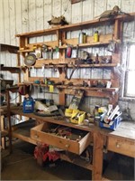 contents of bench & shelves-pipes, etc