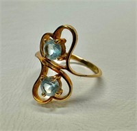14k Gold & Topaz Double Heart Ring