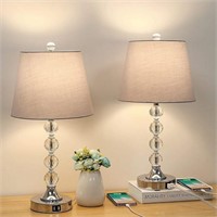 Set of 2 Crystal Bedside Table Lamps with Dual USB