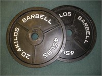 (2) Barbell 45lb Weights  18 inch diameter