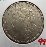 1921-D Morgan silver dollar.