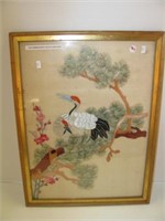 Vintage framed silk embroidered picture on silk