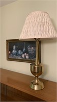 Vintage gold-tone metal lamp & still life framed