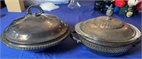 (2) SILVER PLATED PYREX SERVING DISHES