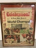 1982 St Louis Cardinals Framed Newspaper Art