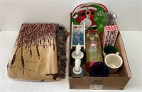 Tray Lot of Christmas, Decoration & Throw Blanket