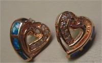 Rose Gold Heart Sterling Silver Opal Inlay Earring
