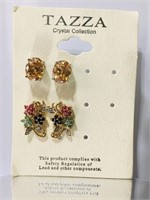 TAZZA Crystal Collection Post Earrings 2 Sets as