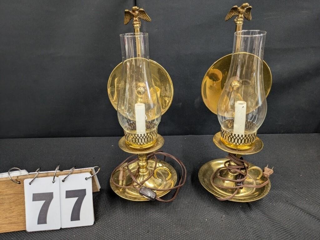 Pair of Electrified Brass Lamps