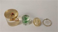 4 Vintage Lucite/Acrylic Items: Paperweights + UJC