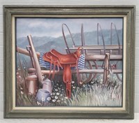 Framed Country Fence Painting by P. Francöis