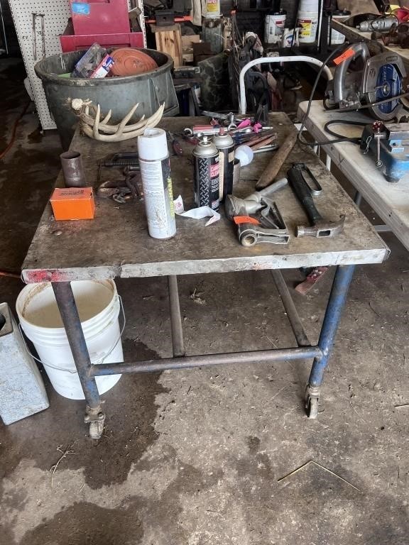 Approx. 36"x36" Rolling Table w/ Misc. Tools & Con