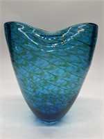 Blue Art Glass Vase with Swirl Design