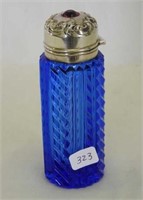 Cobalt 4 3/4" scent bottle, sterling & jeweled top