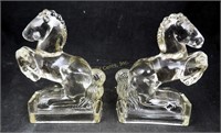 1940s Rearing Horse Bookends By L.e Smith Glass