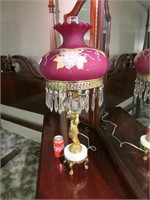 Satin/Brass table lamp w/glass prisms