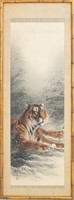 Japanese Tiger Scroll Chromolithograph on Silk