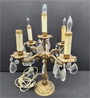 Vintage Brass and Crystal Candelabra Lamp