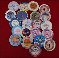 21 Casino Chips - Various Locations w/ Holder