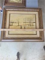 Amazing wood frame with winter oil on canvas