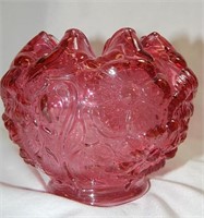 Fenton Cranberry Poppy Rose Bowl Vase