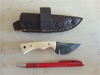 2 in knife Damascus steel leather sheath