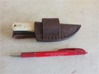 2 in knife Damascus steel leather sheath