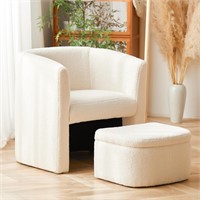 Sherpa Barrel Accent Chair with Storage Ottoman