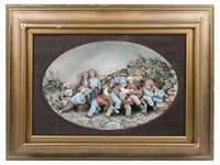 PAINTED RELIEF TERRACOTTA PLAQUE BY GRAILLON