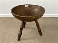 Large Wooden Mixing Bowl with Turned Legs