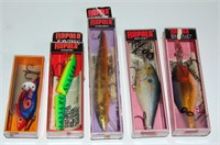 5 RAPALA VINTAGE FISHING LURES MIB