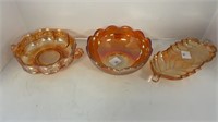 (3) pieces of marigold carnival glass