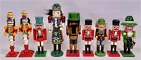 9 Wooden Nutcrackers: 10" to 13" T (one hand