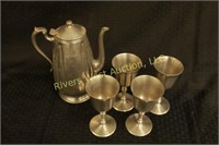 Pewter Wine Goblet set and Pitcher