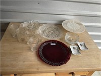 Glassware, cake stand, platter, glasses  & more