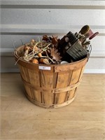 Wooden bushel basket w contents
