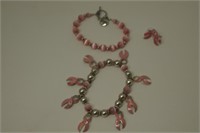 2 Breast Cancer Bracelets& Breast Cancer Earrings