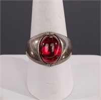 STERLING Silver Ring Red Cabochon sz 10