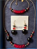 Red & Black Murano Glass Necklace Set