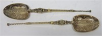 PAIR UNUSUAL GOLD WASHED ENGLISH SILVER SPOONS
