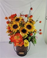 Faux Flowers In Decorative Metal Container