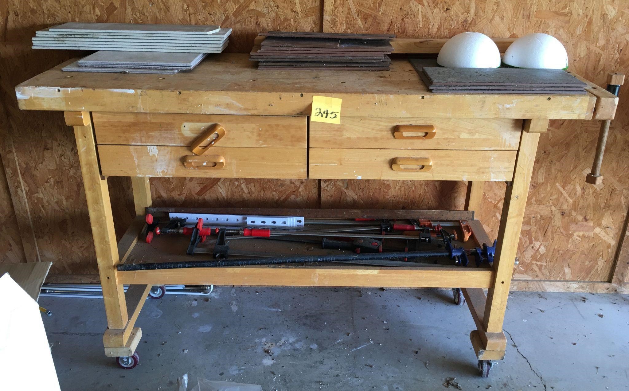 Wooden Work Table on Casters