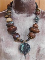 AFRICAN TRADE BEADS WITH METAL ACCENTS ROCK STONE